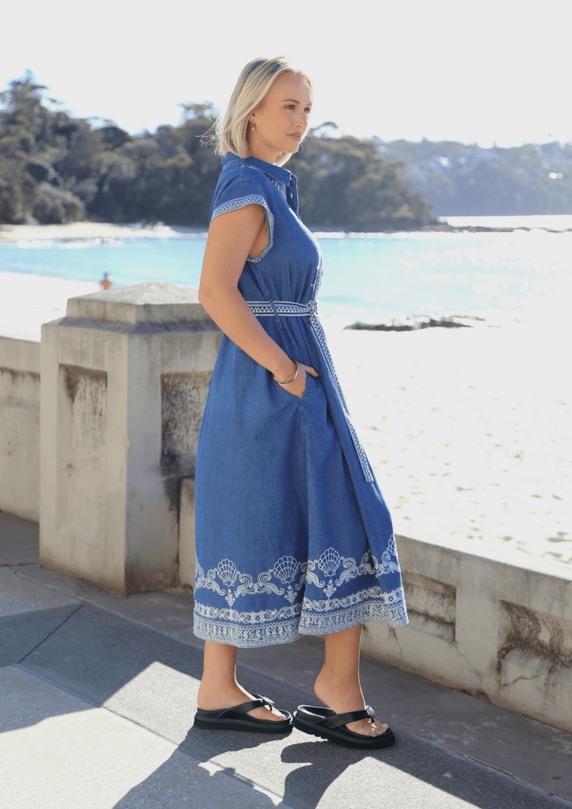Salty Bright Salty Bright Denim Maxi Shirt Dress Salty Bright Denim Maxi Shirt Dress Splash Swimwear Dresses