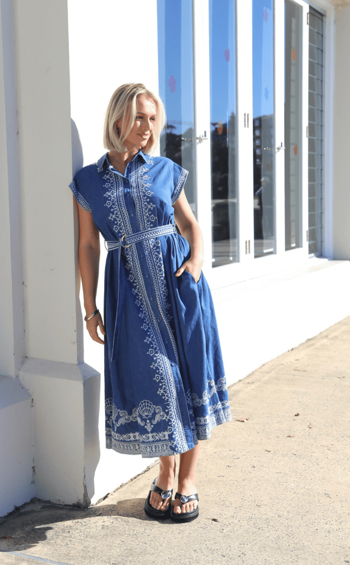 Salty Bright Salty Bright Denim Maxi Shirt Dress Salty Bright Denim Maxi Shirt Dress Splash Swimwear Dresses