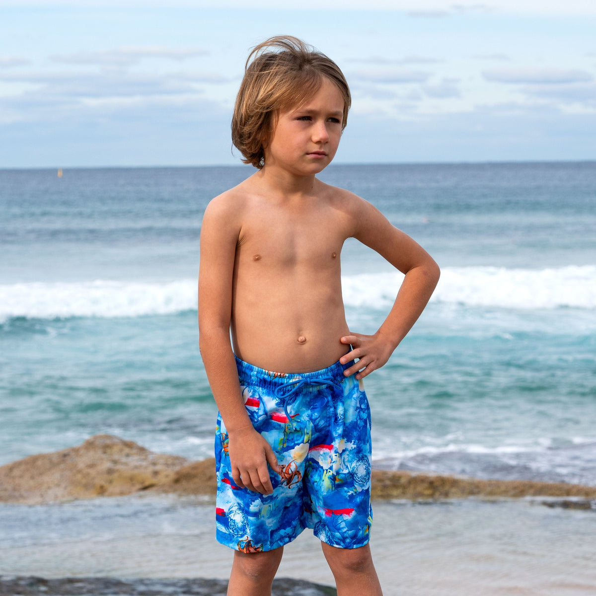 Salty Ink Kids Boys Cosmik Dragon Boardie Splash Swimwear kids