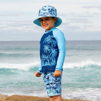 Salty Ink Kids Boys Long Sleeve Rashie - Vintage Navy Splash Swimwear kids