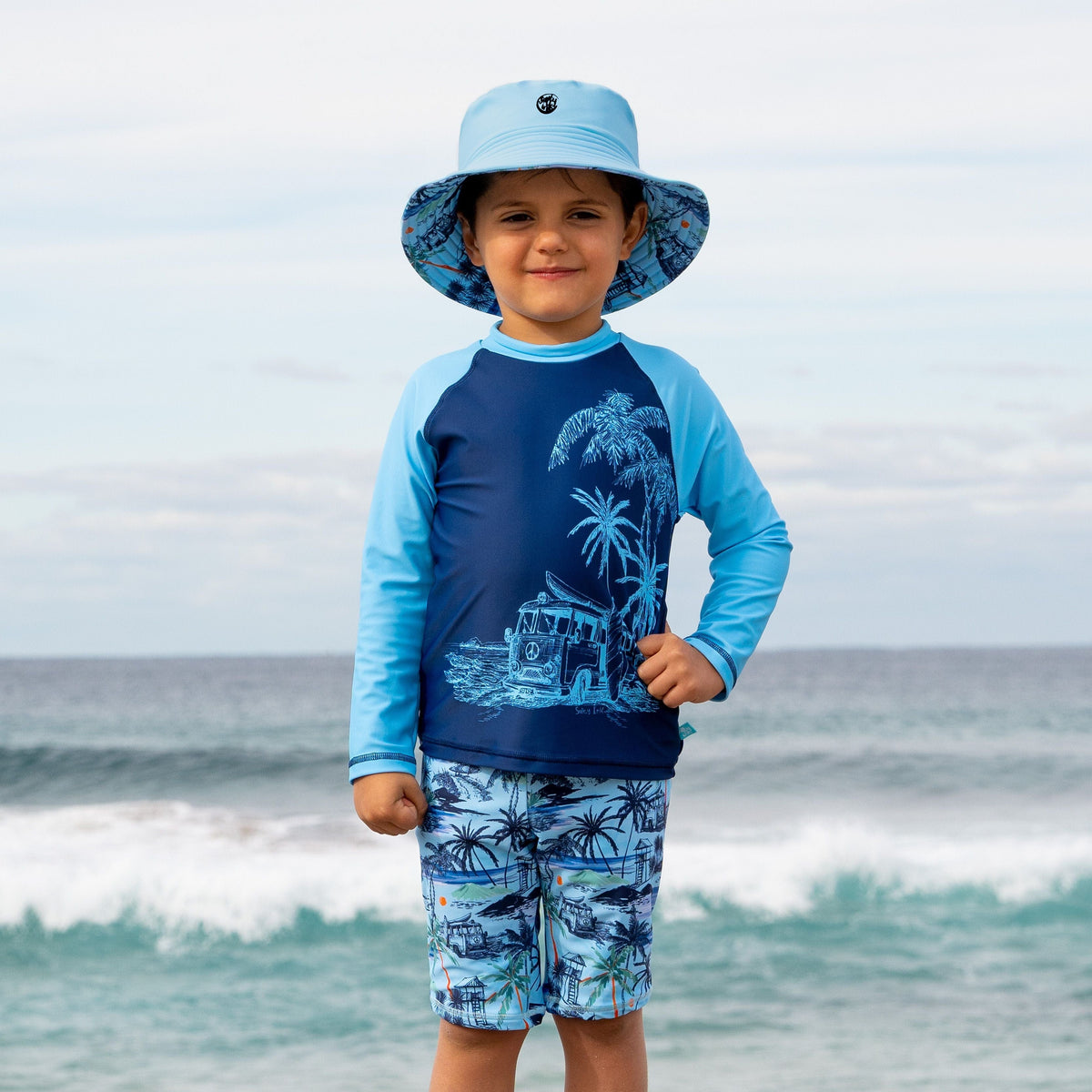 Salty Ink Kids Boys Long Sleeve Rashie - Vintage Navy Splash Swimwear kids