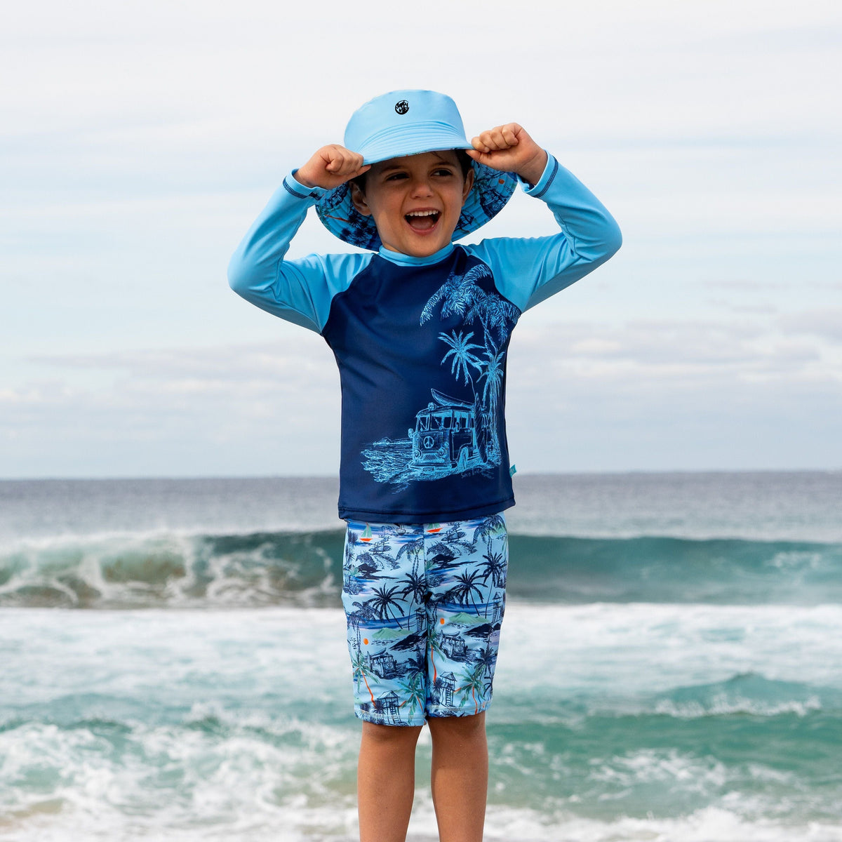 Salty Ink Kids Boys Long Sleeve Rashie - Vintage Navy Splash Swimwear kids