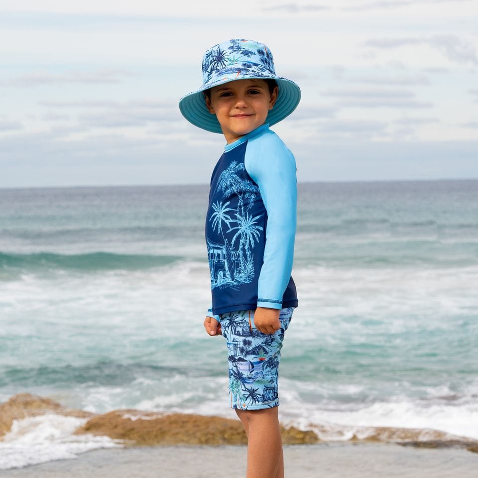 Salty Ink Kids Boys Long Sleeve Rashie - Vintage Navy Splash Swimwear kids