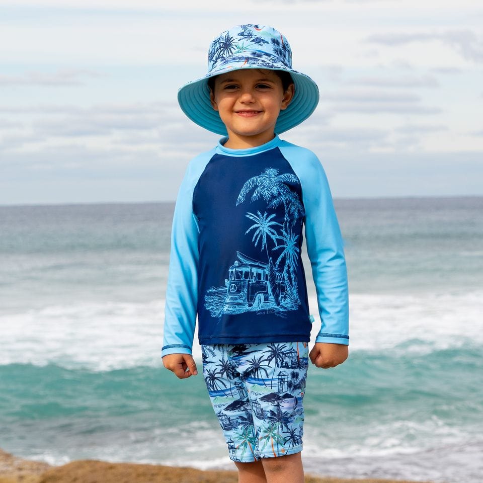 Salty Ink Kids Boys Long Sleeve Rashie - Vintage Navy Splash Swimwear kids