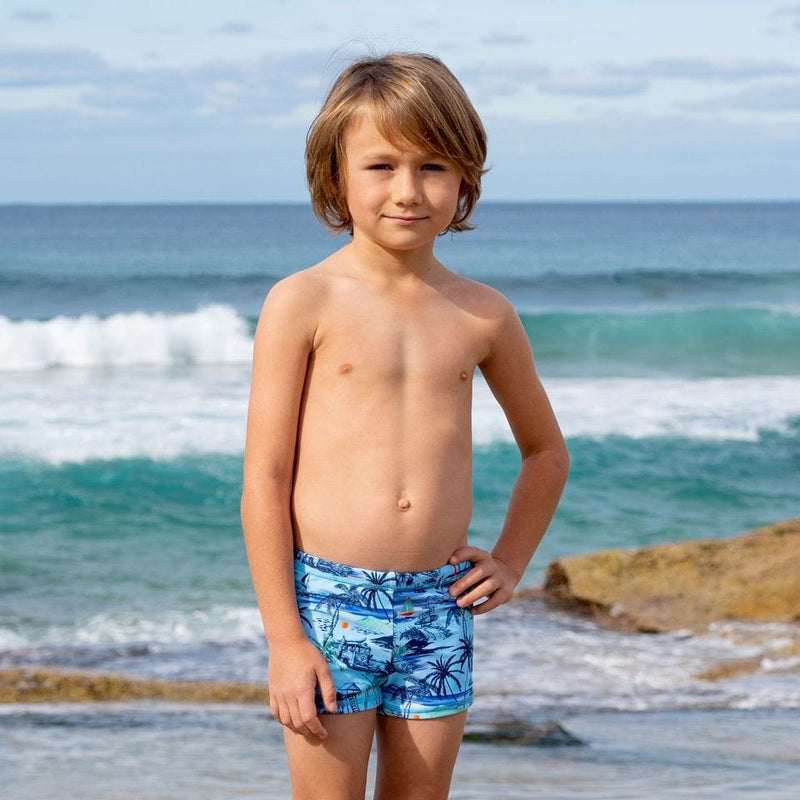 Salty Ink Kids Boys Tiki Euroleg - Vintage Blue Splash Swimwear kids