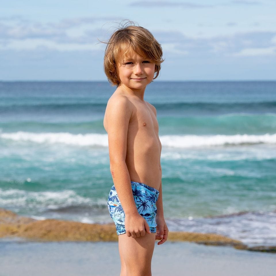 Salty Ink Kids Boys Tiki Euroleg - Vintage Blue Splash Swimwear kids