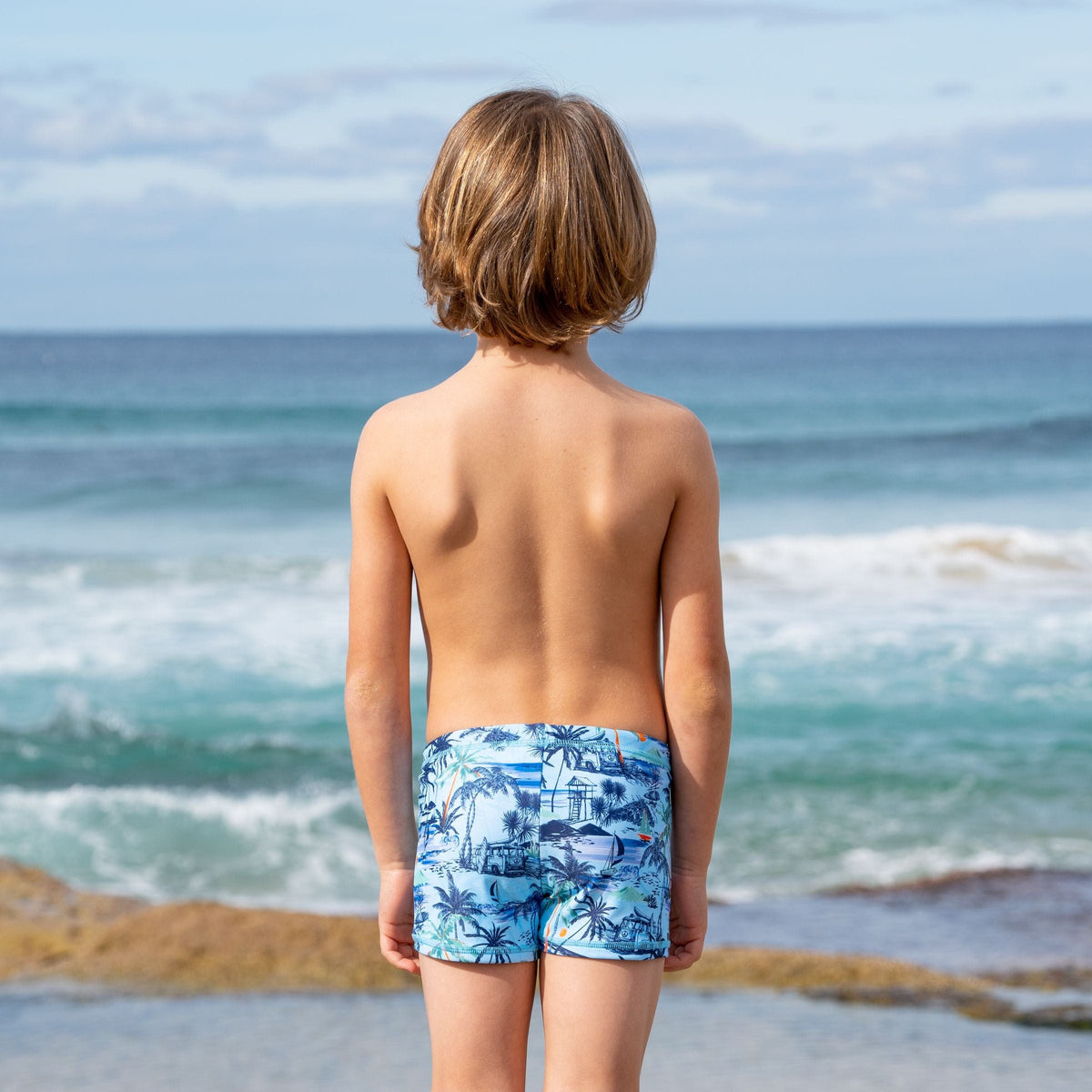 Salty Ink Kids Boys Tiki Euroleg - Vintage Blue Splash Swimwear kids