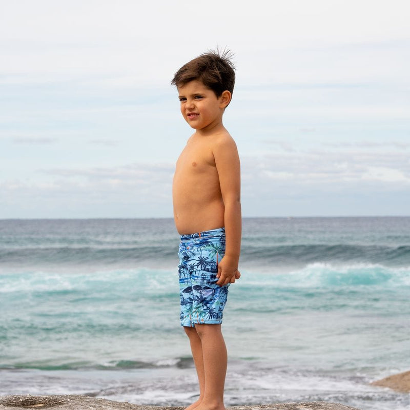 Salty Ink Kids Boys Tiki Jammer - Vintage Blue Splash Swimwear kids