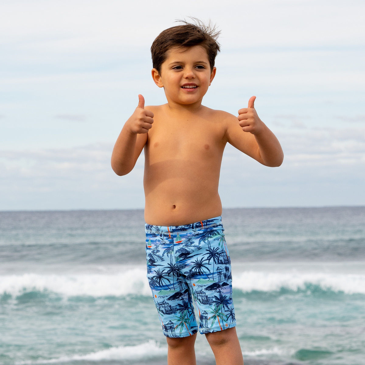 Salty Ink Kids Boys Tiki Jammer - Vintage Blue Splash Swimwear kids