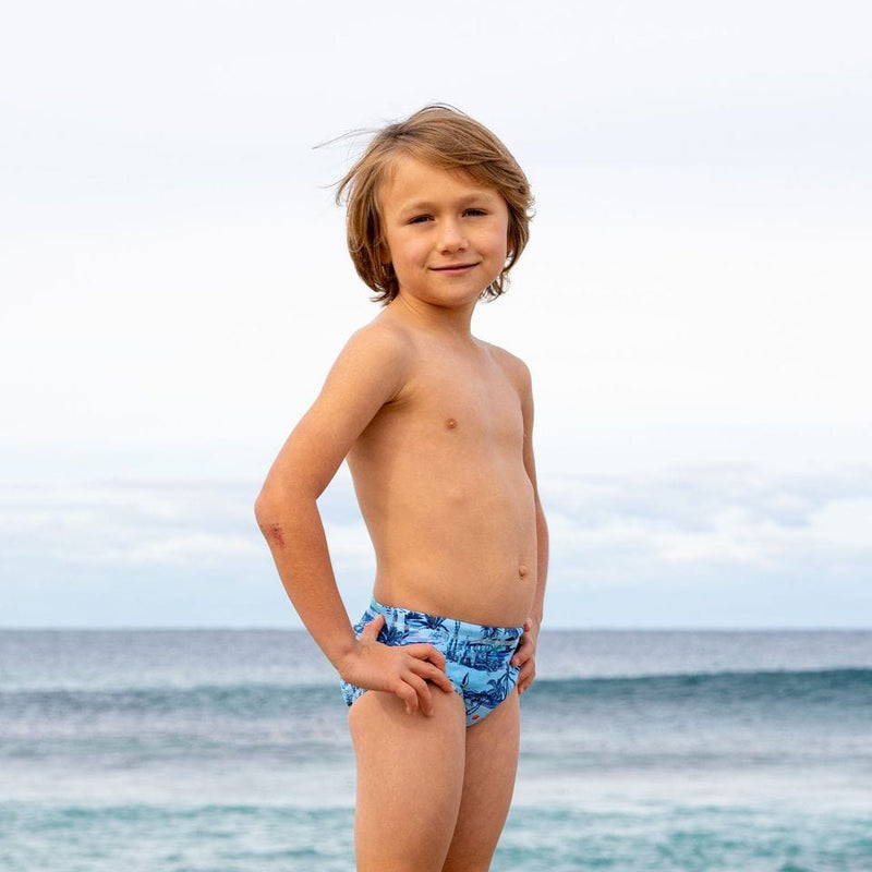 Salty Ink Kids Boys Tiki Racer - Vintage Blue Splash Swimwear kids