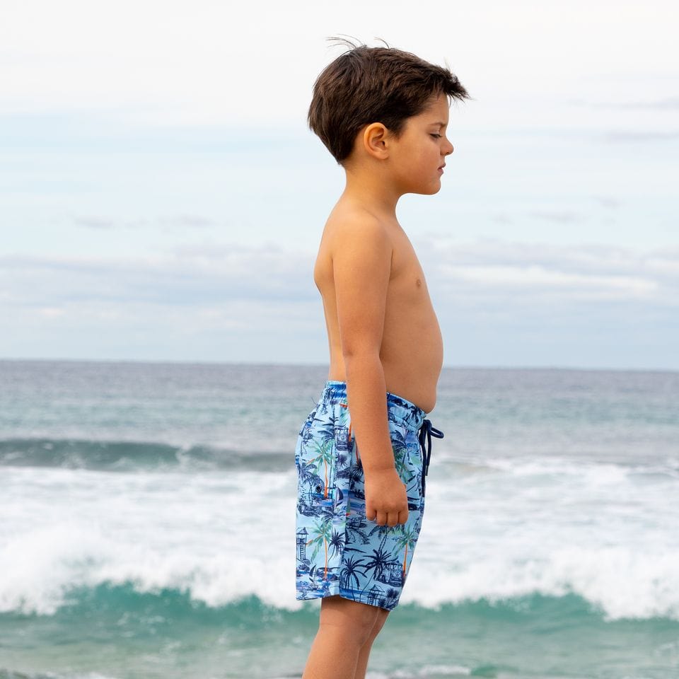 Salty Ink Kids Boys Vintage Surf Boardie - Vintage Blue Splash Swimwear kids