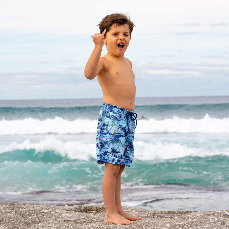 Salty Ink Kids Boys Vintage Surf Boardie - Vintage Blue Splash Swimwear kids