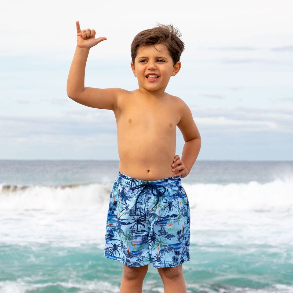 Salty Ink Kids Boys Vintage Surf Boardie - Vintage Blue Splash Swimwear kids