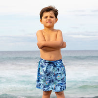 Salty Ink Kids Boys Vintage Surf Boardie - Vintage Blue Splash Swimwear kids