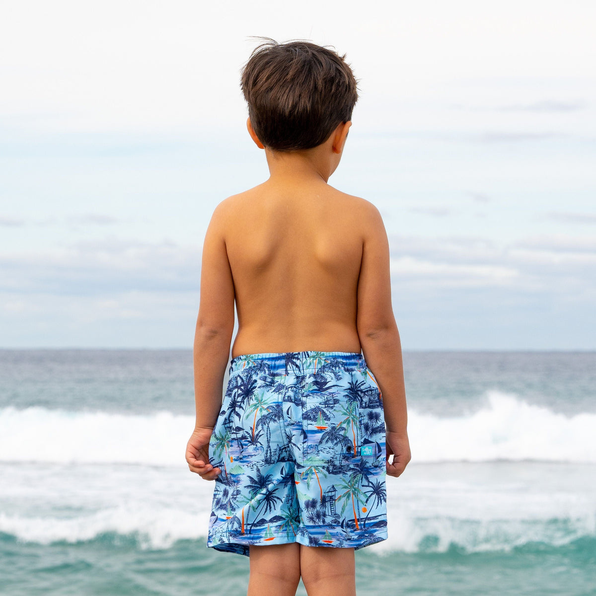 Salty Ink Kids Boys Vintage Surf Boardie - Vintage Blue Splash Swimwear kids