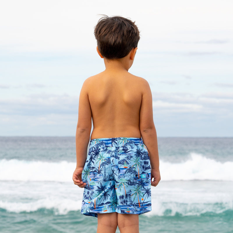 Salty Ink Kids Boys Vintage Surf Boardie - Vintage Blue Splash Swimwear kids