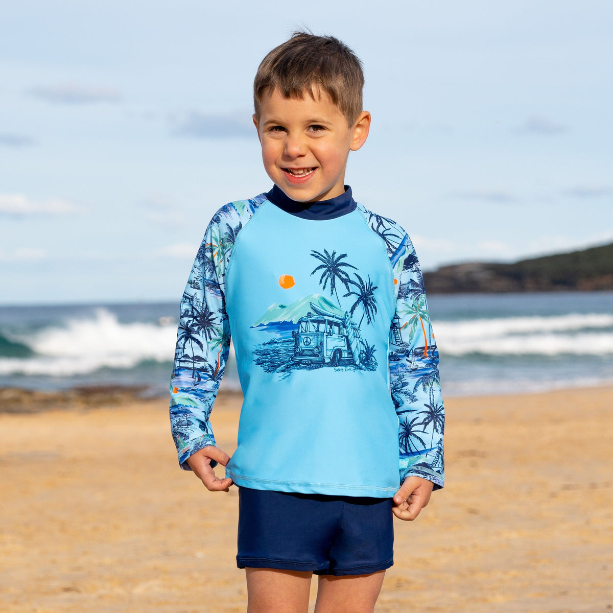 Salty Ink Kids Boys Vintage Surf Long Sleeve Rashvest Set - Vintage Splash Swimwear kids