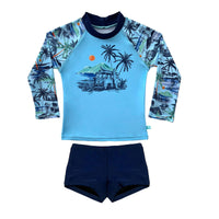 Salty Ink Kids Boys Vintage Surf Long Sleeve Rashvest Set - Vintage Splash Swimwear kids