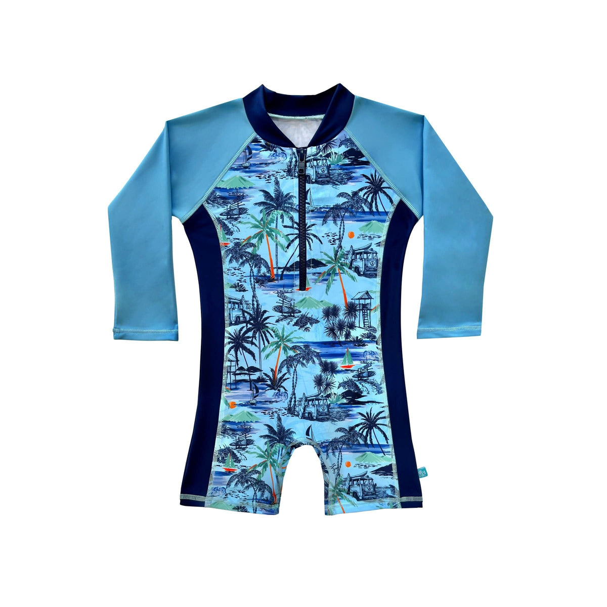 Salty Ink Kids Boys Vintage Surf Onesie - Vintage Blue Splash Swimwear kids