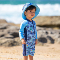 Salty Ink Kids Boys Vintage Surf Onesie - Vintage Blue Splash Swimwear kids