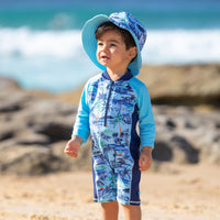 Salty Ink Kids Boys Vintage Surf Onesie - Vintage Blue Splash Swimwear kids