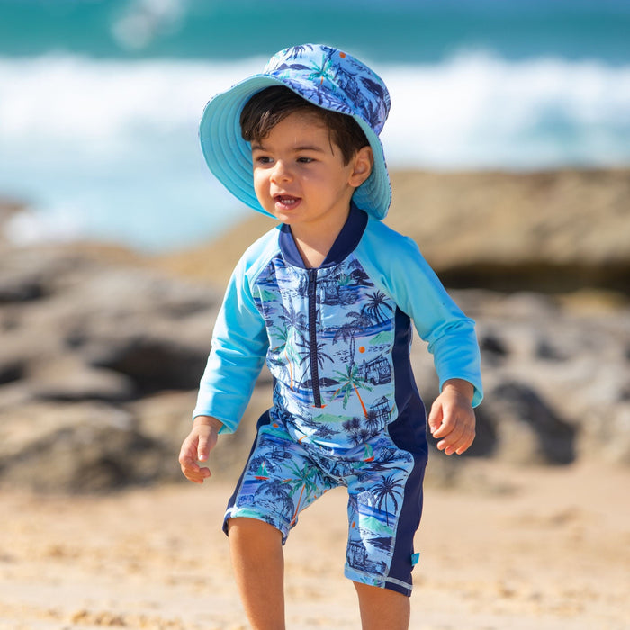 Salty Ink Kids Boys Vintage Surf Onesie - Vintage Blue Splash Swimwear kids