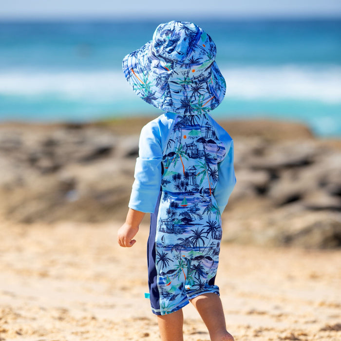 Salty Ink Kids Boys Vintage Surf Onesie - Vintage Blue Splash Swimwear kids