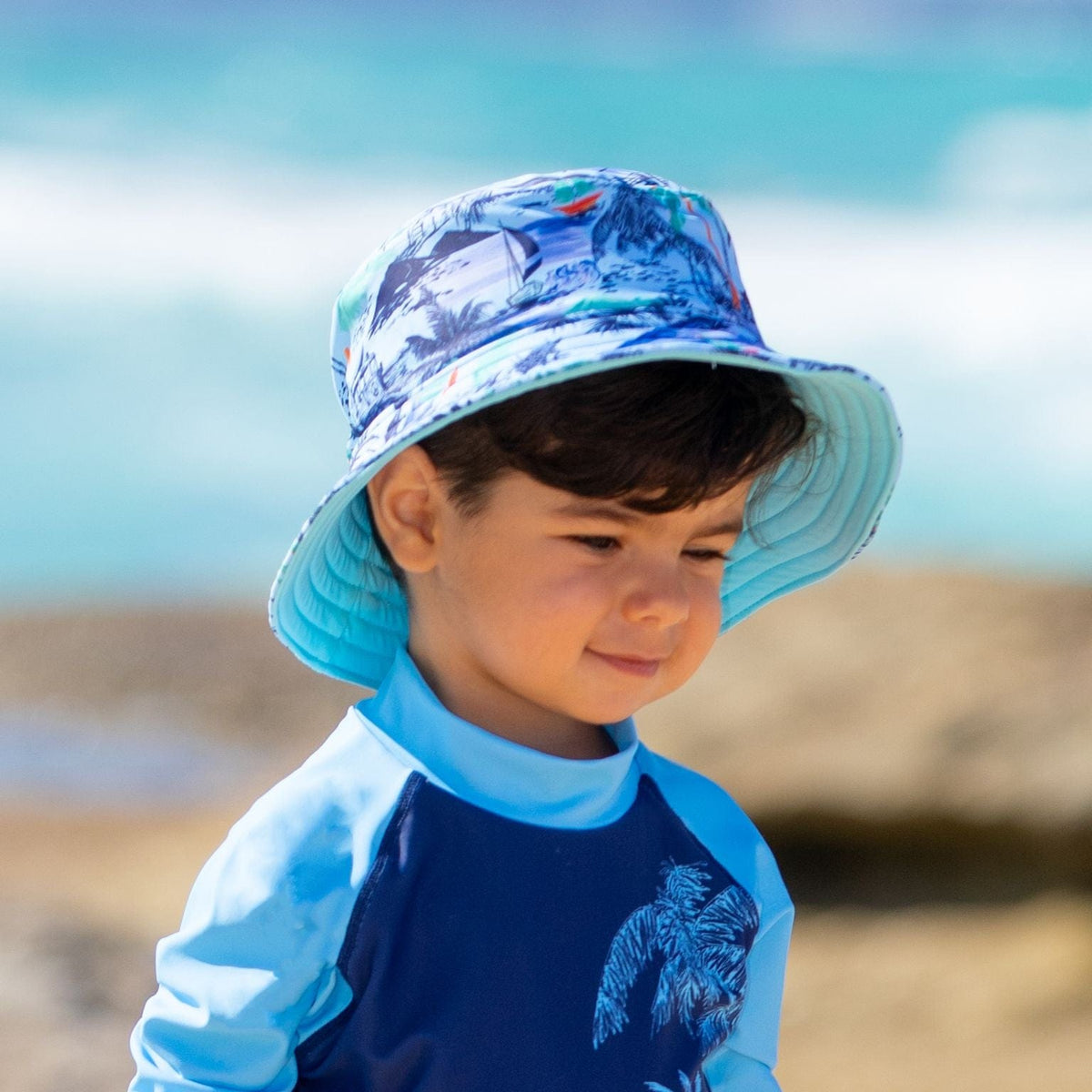 Salty Ink Kids Boys Vintage Surf Sunhat - Vintage Blue Splash Swimwear kids