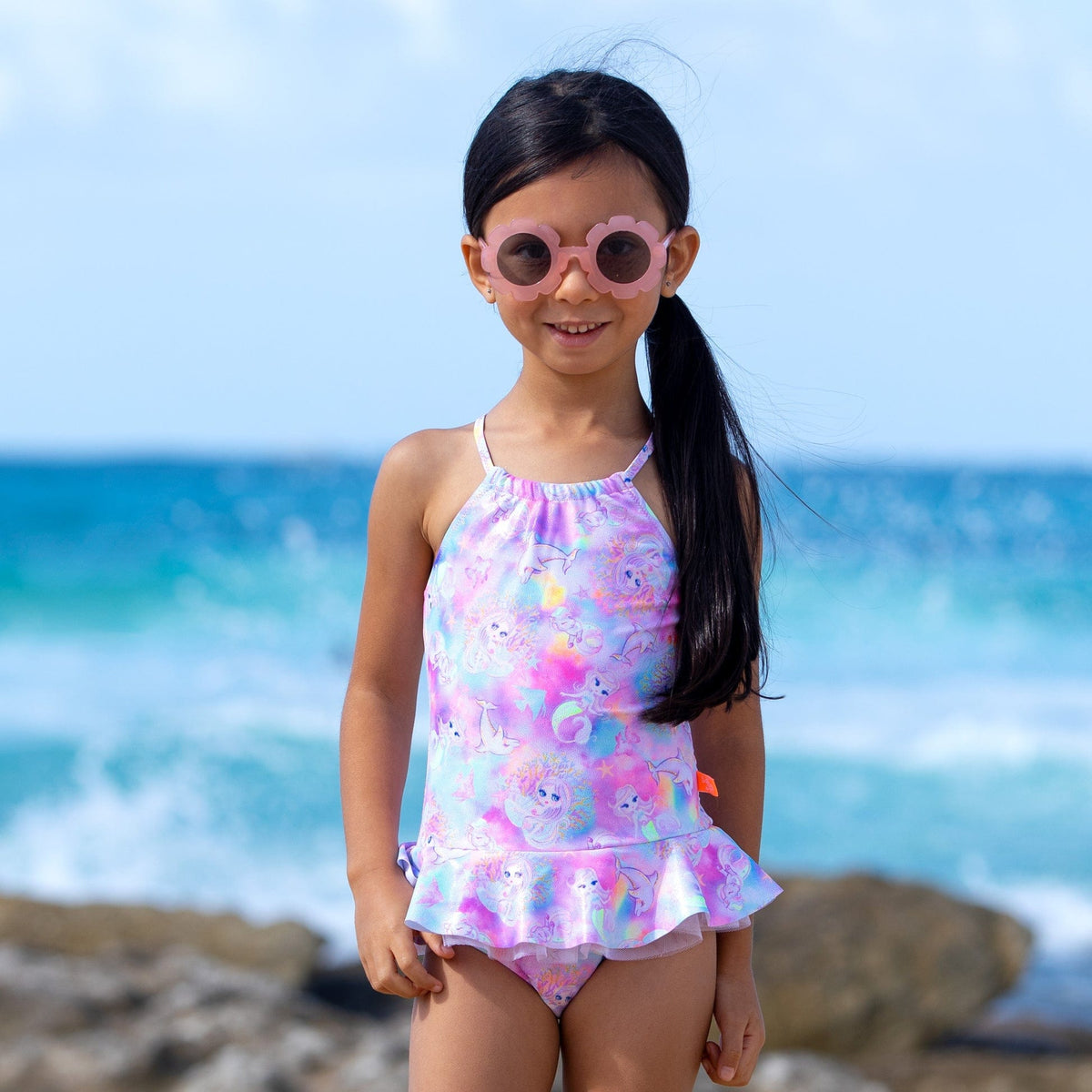 Salty Ink Kids Girls Miss Princess One Piece - Pink Sea Salty Ink Girls Miss Princess One Piece - Pink Sea Splash Swimwear kids