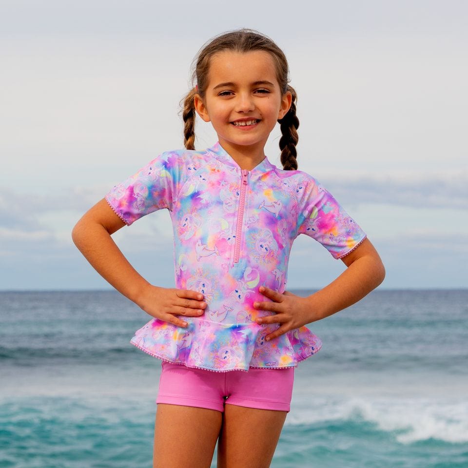 Salty Ink Kids Girls Miss Princess Playsuit - Pink Sea Splash Swimwear kids