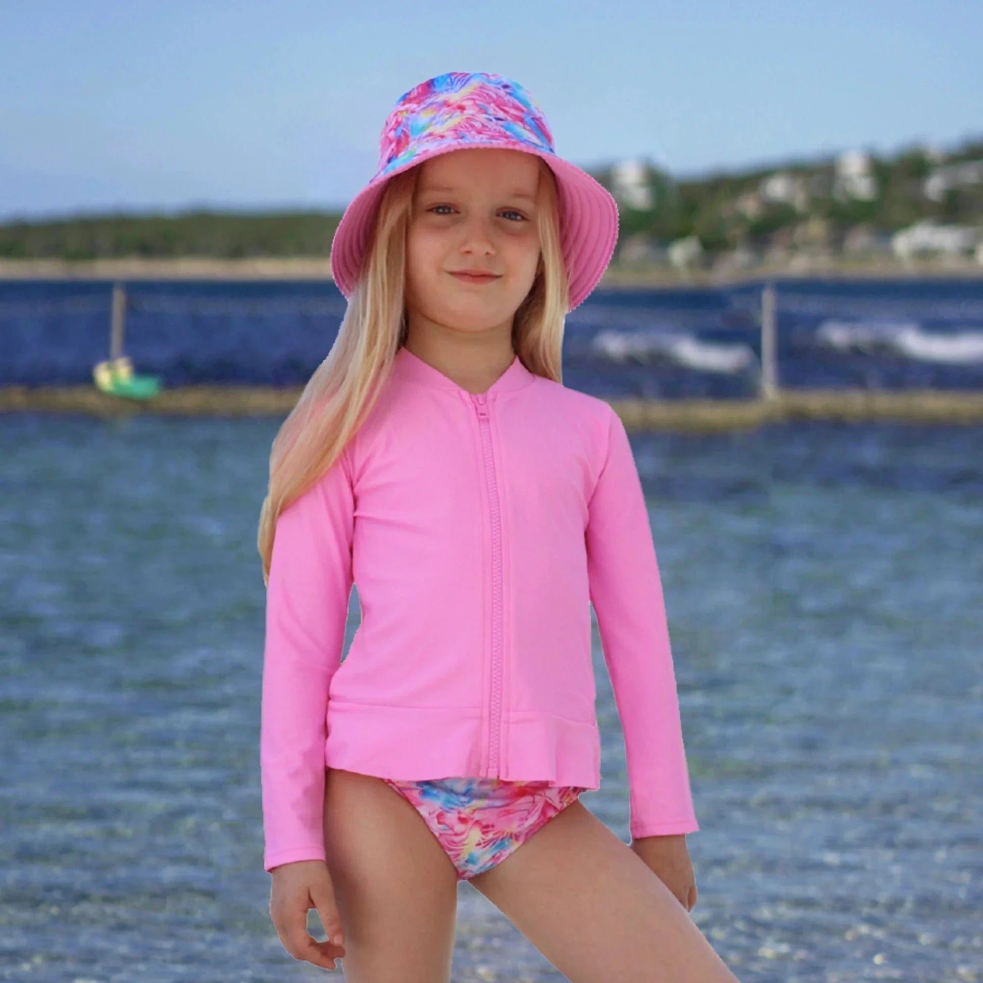 Salty Ink Kids Girls Miss Salty Long Sleeve Rashvest - Candy Pink Girls Miss Salty Long Sleeve Rashvest - Candy Pink Splash Swimwear Girls 00-7