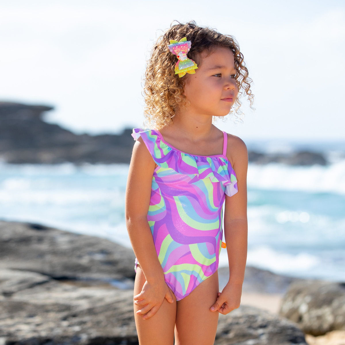 Salty Ink Kids Girls Miss Sea Princess One Shoulder Tank - Wave Splash Swimwear kids