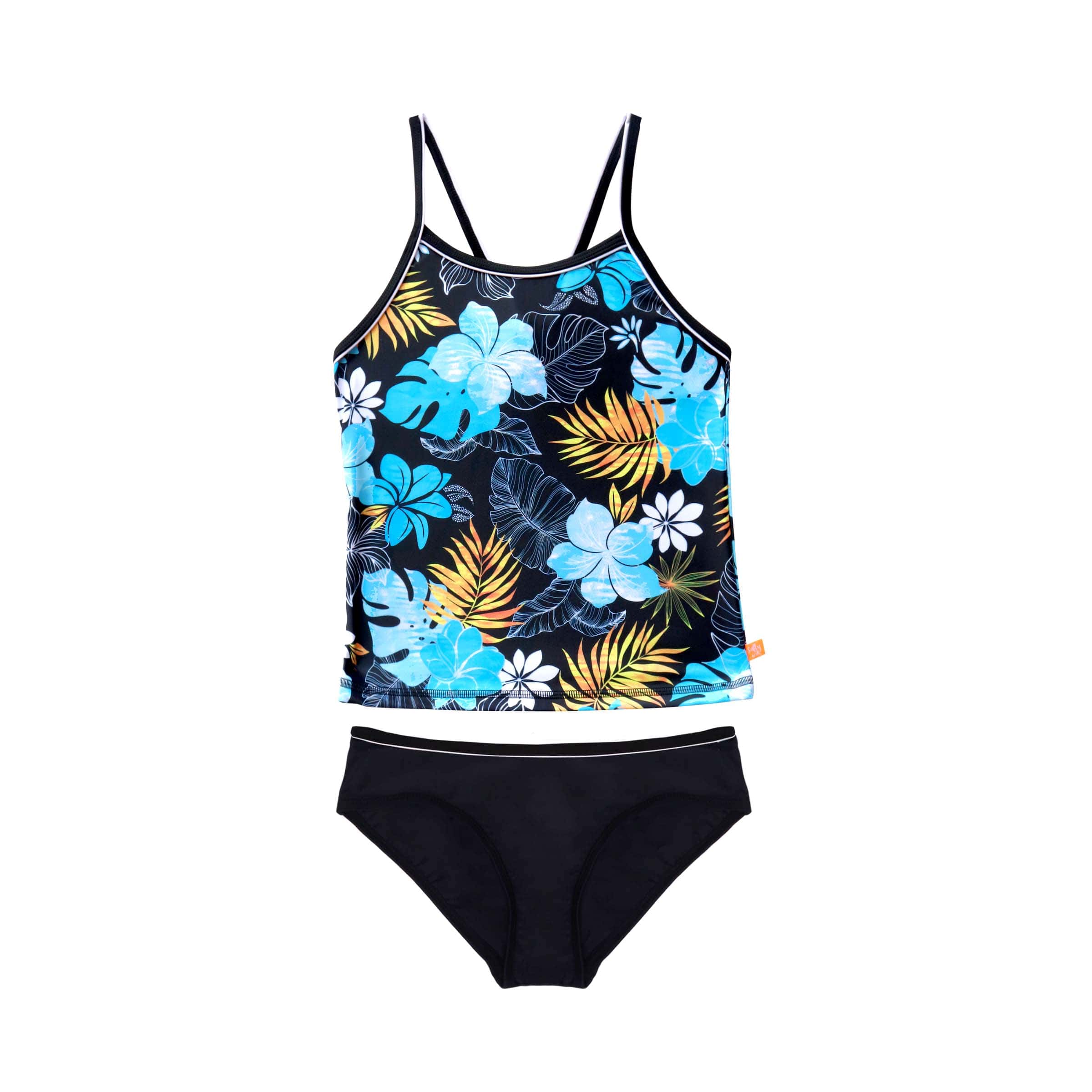 Salty Ink Kids Girls Tropicana Singlet Bikini - Black Tropic Girls Tropicana Singlet Bikini - Black Tropic Splash Swimwear kids