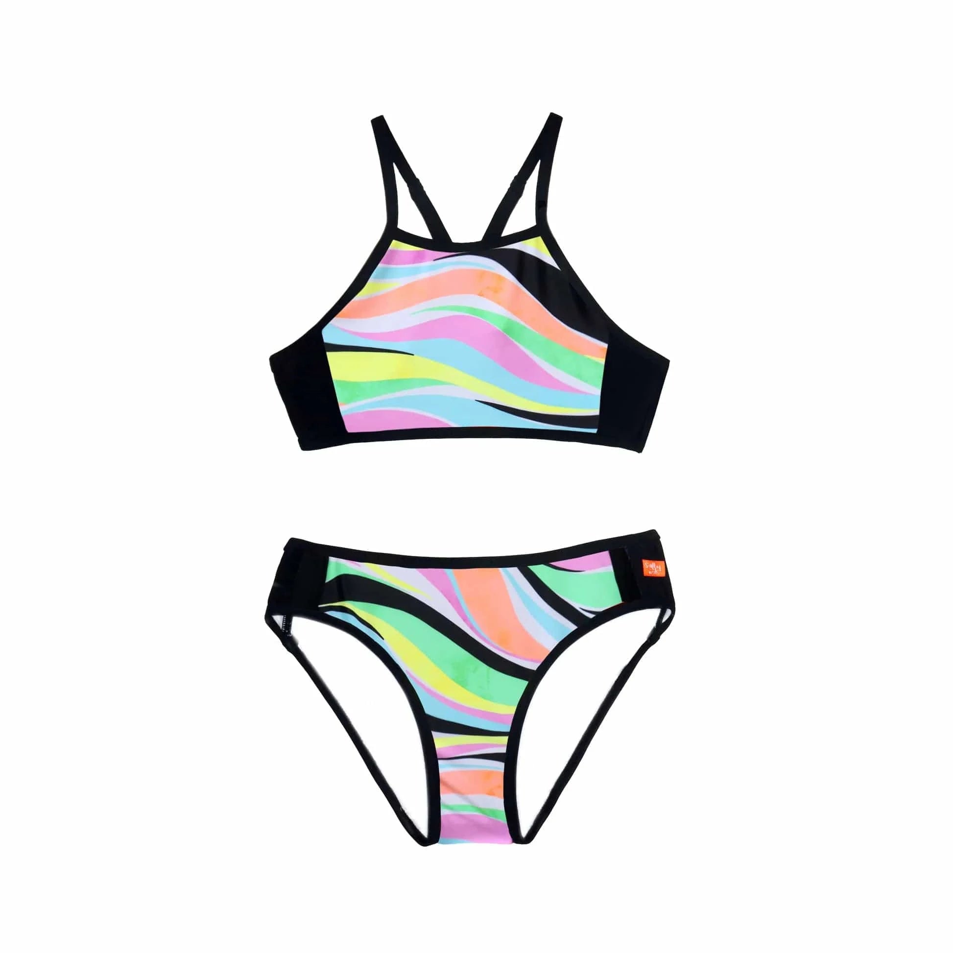 Salty Ink Kids Salty Ink Girls Coastal Wave Bikini - Neon Wave Salty Ink Girls Coastal Wave Bikini - Neon Wave Splash Swimwear