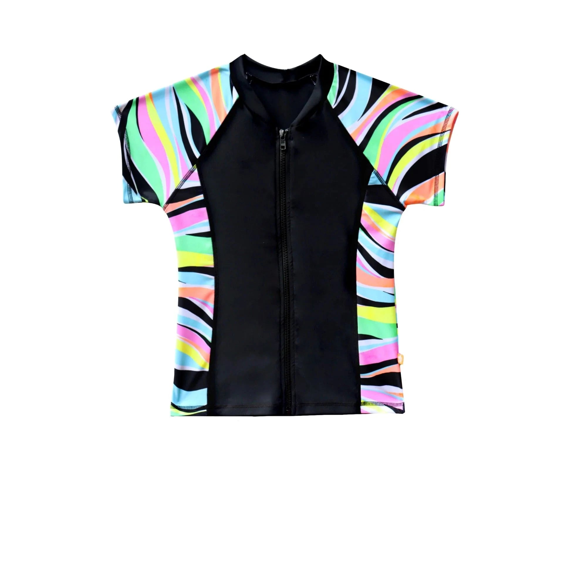 Salty Ink Kids Salty Ink Girls Coastal Wave Short Sleeved Rashvest - Neon Wave Salty Ink Girls Coastal Wave Short Sleeved Rashvest - Neon Wave Splash Swimwear