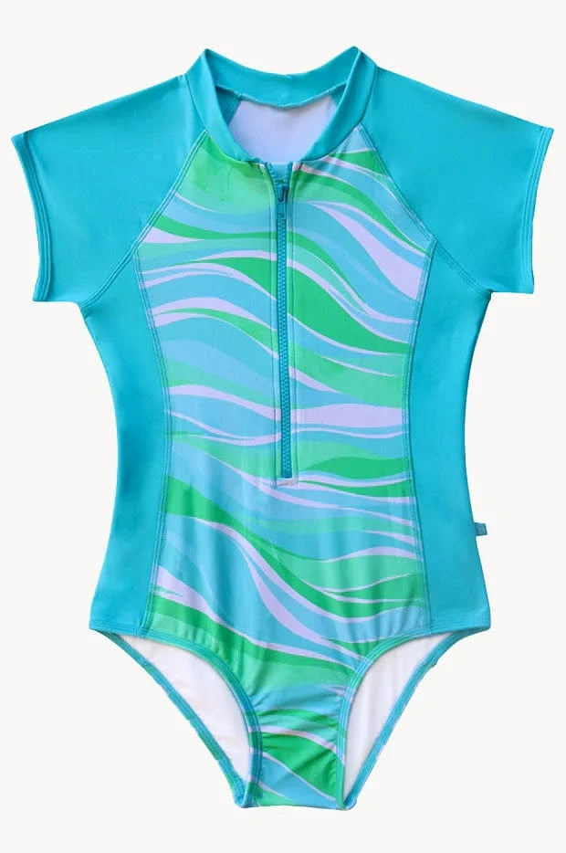 Salty Ink Kids Salty Ink Girls Coastal Wave Surfsuit - Blue Wave Salty Ink Girls Coastal Wave Surfsuit - Blue Wave Splash Swimwear