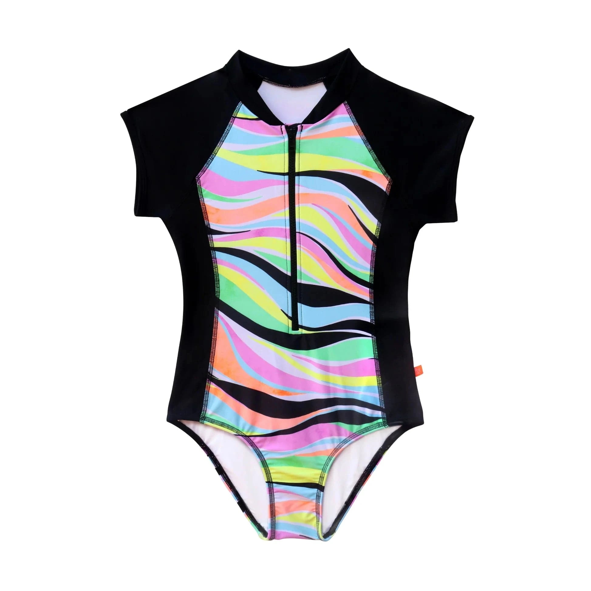 Salty Ink Kids Salty Ink Girls Coastal Wave Surfsuit - Neon Wave Salty Ink Girls Coastal Wave Surfsuit - Neon Wave Splash Swimwear