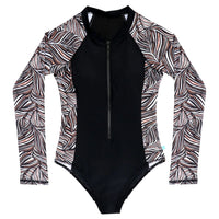 Salty Ink Ladies Ladies Tropic Tribe Long Sleeve Surfsuit - Black Tropic Splash Swimwear One Pieces