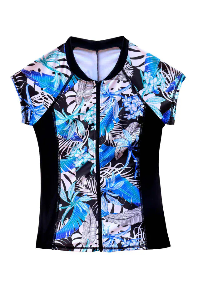 Salty Ink Ladies Salty Ink Ladies Kailani Reef Short Sleeve Sunvest - Blue Reef Salty Ink Ladies Kailani Reef Short Sleeve Sunvest - Blue Reef Splash Swimwear Swimwear