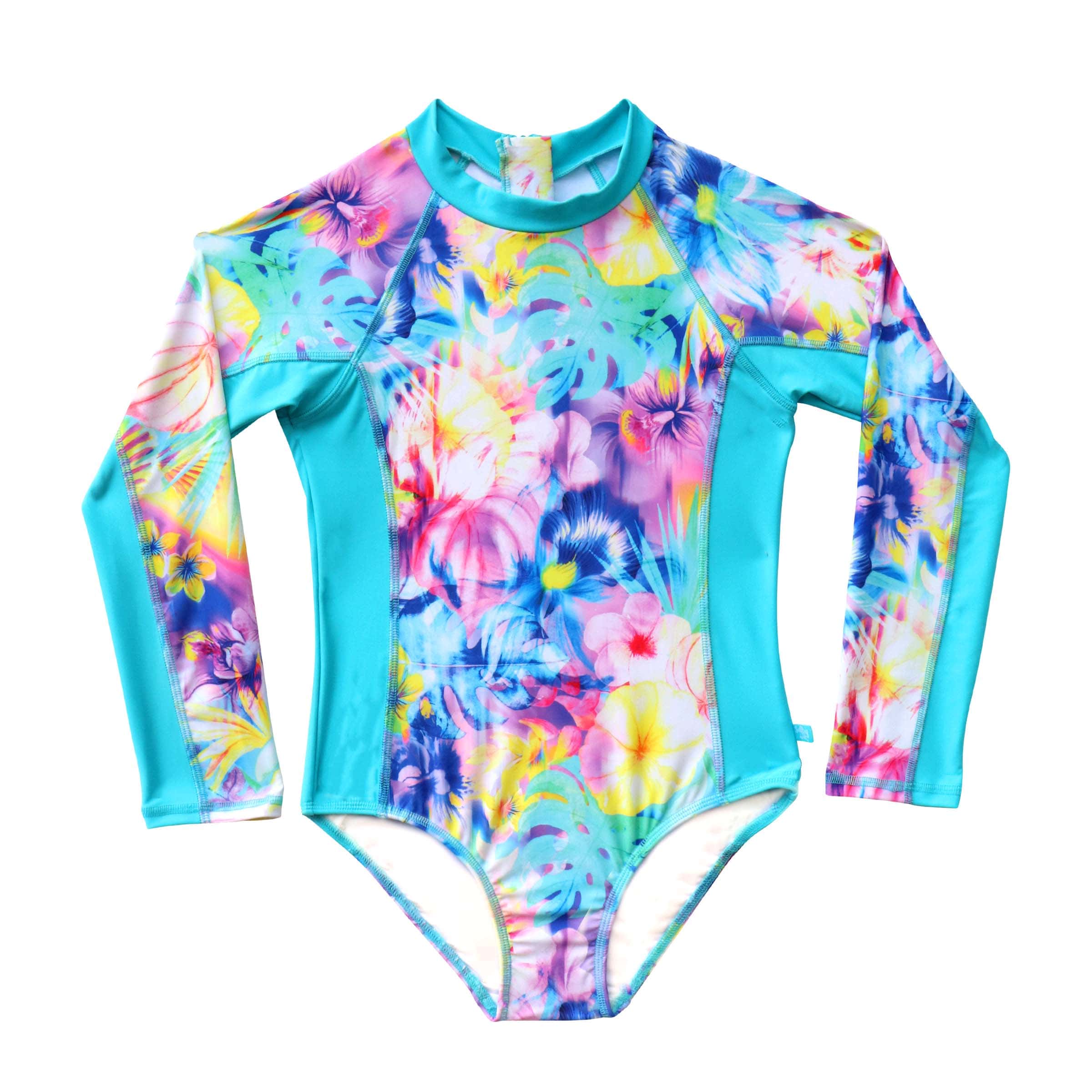 Salty Ink Salty Ink Girls Tropical Haze Long Sleeve Surfsuit - Tropical Salty Ink Girls Tropical Haze Long Sleeve Surfsuit - Tropical Splash Swimwear Sunsuit