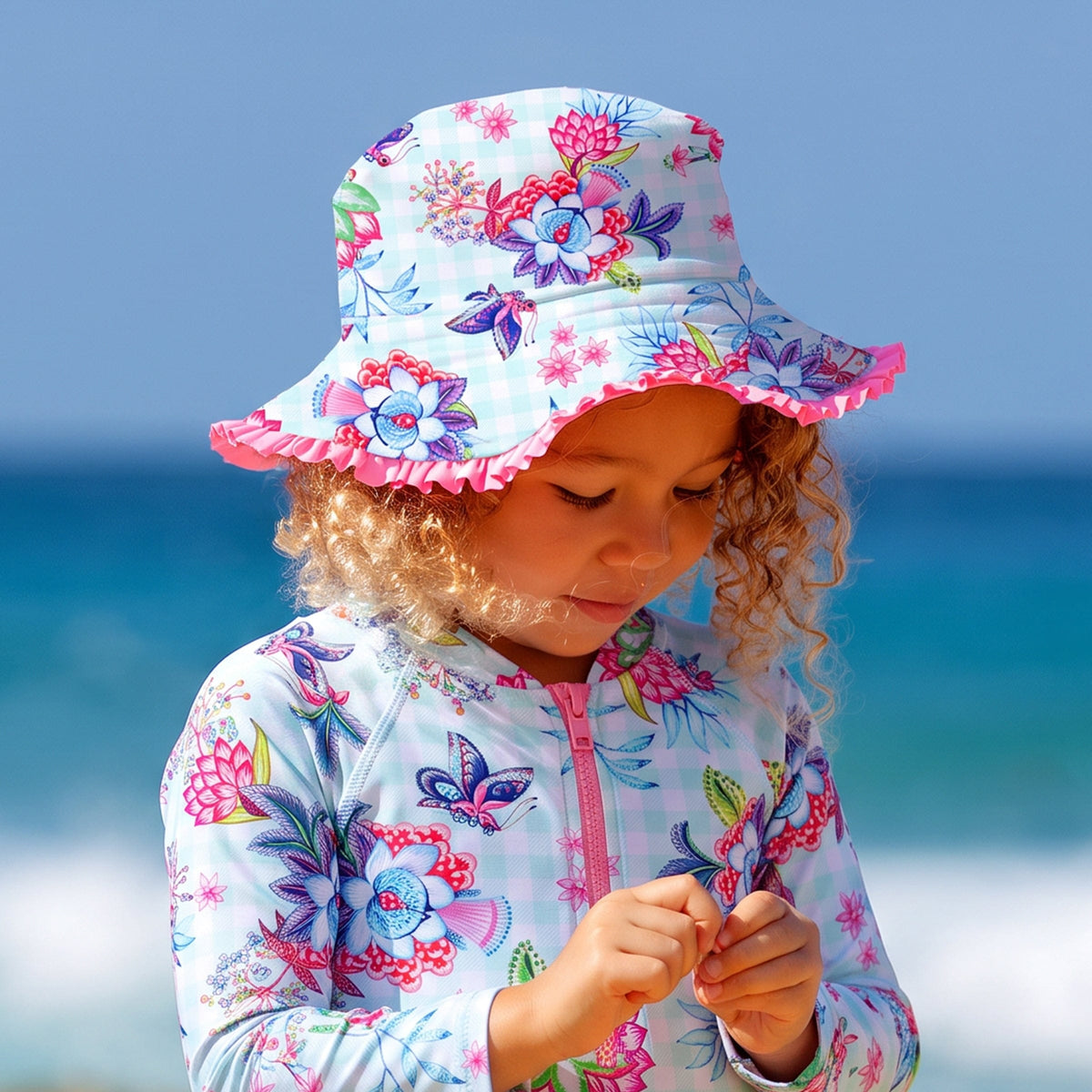 Salty Ink Salty Ink Toddler Girls Miss Meadow Sunhat - Minty Salty Ink Toddler Girls Miss Meadow Sunhat - Minty Splash Swimwear Sunhat