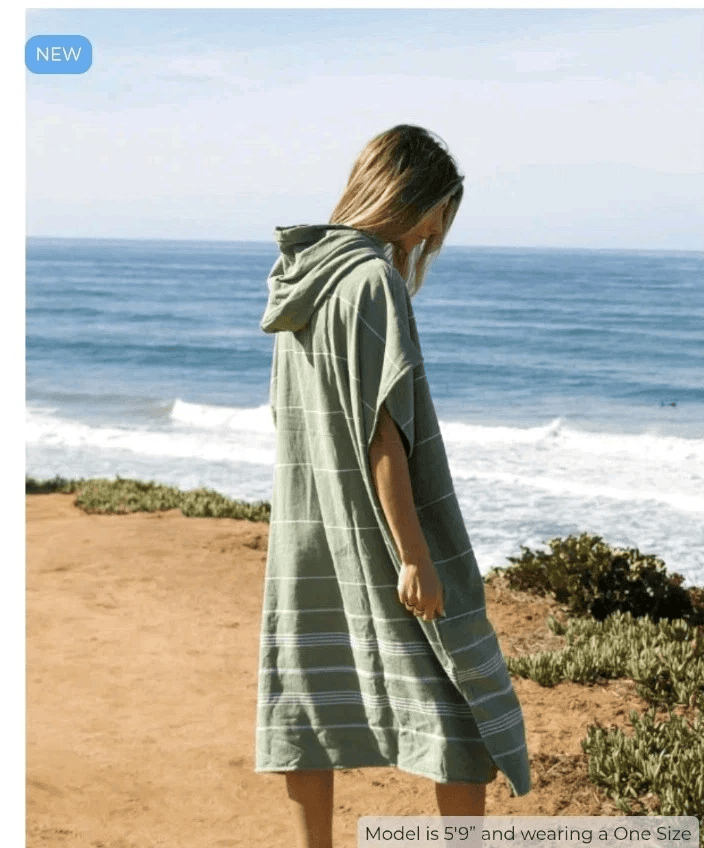 Sand Cloud Sand Cloud Classic Stripe Hooded Poncho Beach Towell - Hedge Green SCS25PON003HEGOS Sand Cloud Classic Stripe Hooded Poncho Beach Towell - Hedge Green Splash Swimwear