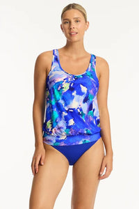 Sea Level Cascade Blouson Tank Multifit Singlet Sea Level Lotus Cross Front One Piece Splash Swimwear Tankini Tops