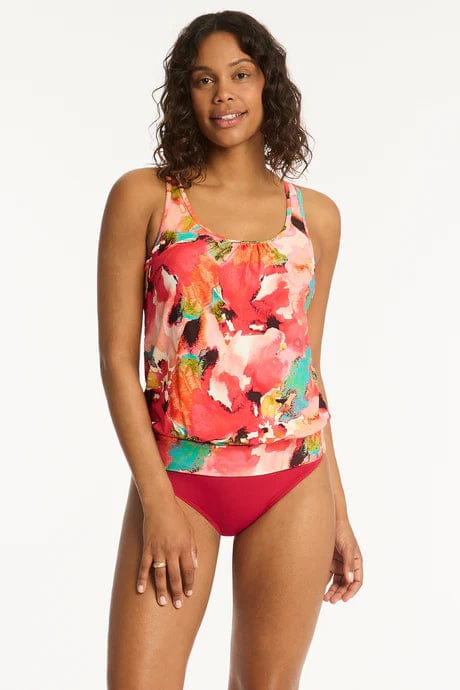 Sea Level Tankini Tops SL1205CC Coral / AU8/US4 Cascade Blouson Tank Multifit Singlet Sea Level Lotus Cross Front One Piece