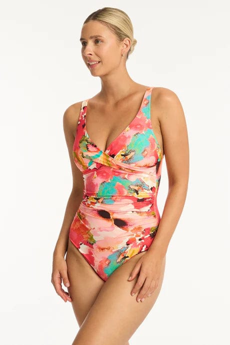 Sea Level Cascade Cross Front Multifit One Piece SL1205CC Sea Level Lotus Cross Front One Piece Splash Swimwear One Pieces Coral / AU10/US6 9347760603654