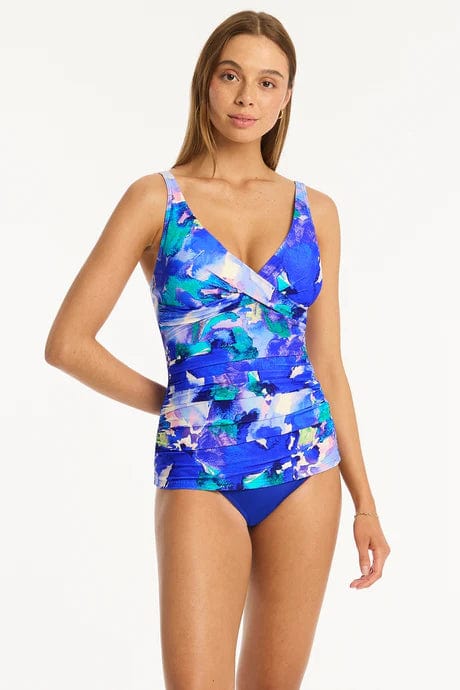 Sea Level Tankini Tops SL3206CC Cobalt / AU10/US6 Cascade Cross Front Multifit Singlet Top Sea Level Lotus Cross Front One Piece