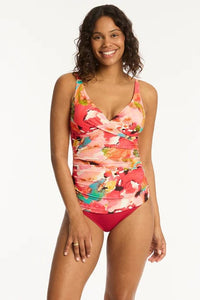 Sea Level Cascade Cross Front Multifit Singlet Top SL3206CC Sea Level Lotus Cross Front One Piece Splash Swimwear Tankini Tops Coral / AU12/US8 9347760604361