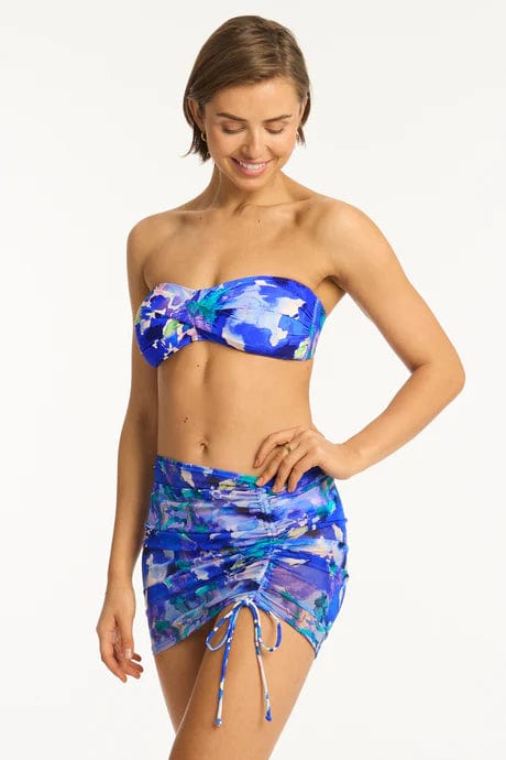 Sea Level Cascade Drawstring Mini Mesh Skirt - Cobalt Sea Level Lotus Mid Bikini Pant Splash Swimwear Bikini Bottoms