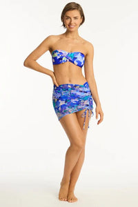 Sea Level Cascade Drawstring Mini Mesh Skirt - Cobalt Sea Level Lotus Mid Bikini Pant Splash Swimwear Bikini Bottoms