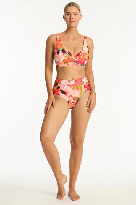 Sea Level Bikini Bottoms Cascade High Waist Gathered Side Pant Sea Level Lotus Mid Bikini Pant